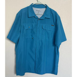 Eddie Bauer Men’s XL Short Sleeve Performance Fishing Shirt Blue Vented Pockets‎